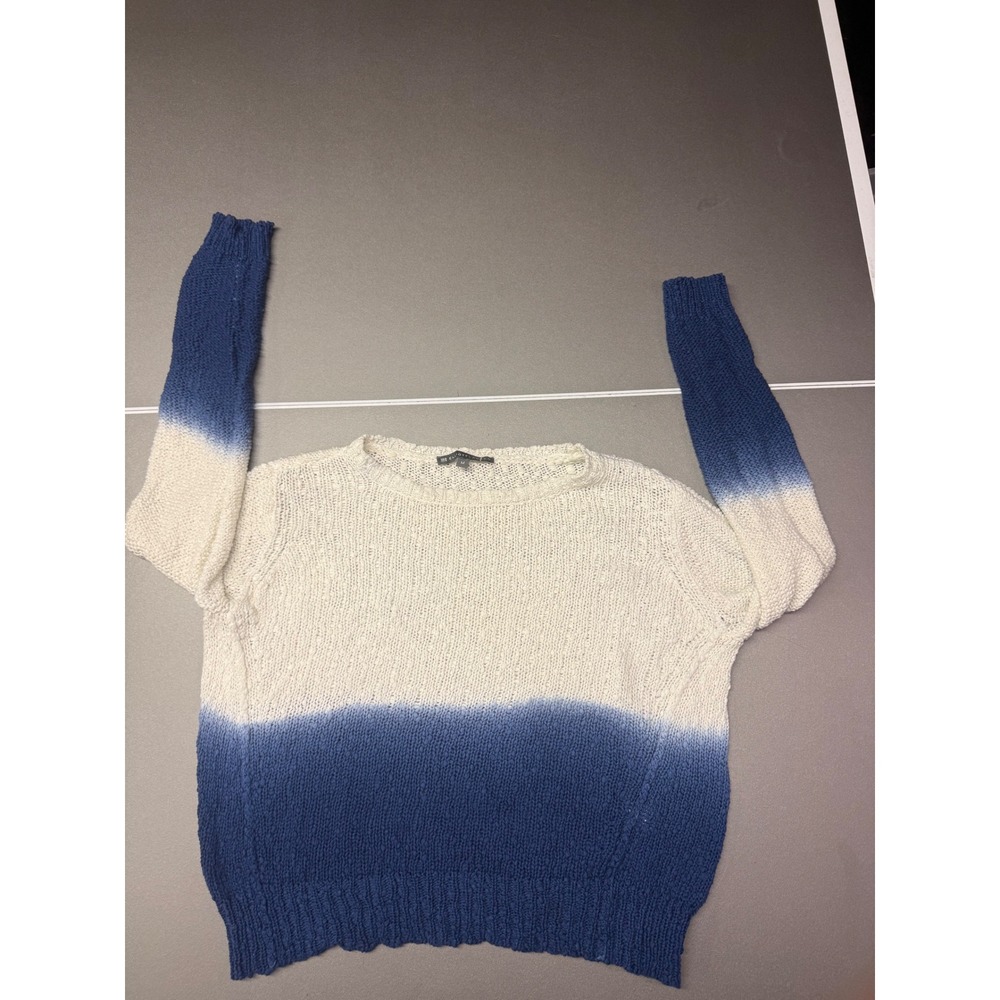 Elliott Lauren Ombre Dip Dye Cotton Knit Sweater Navy White Size M cottagecore